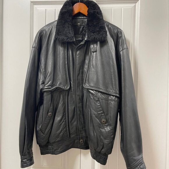 Vintage 1980s Rue Royale Leather Jacket w/ Fleece Collar – L - Picture 2 of 14
